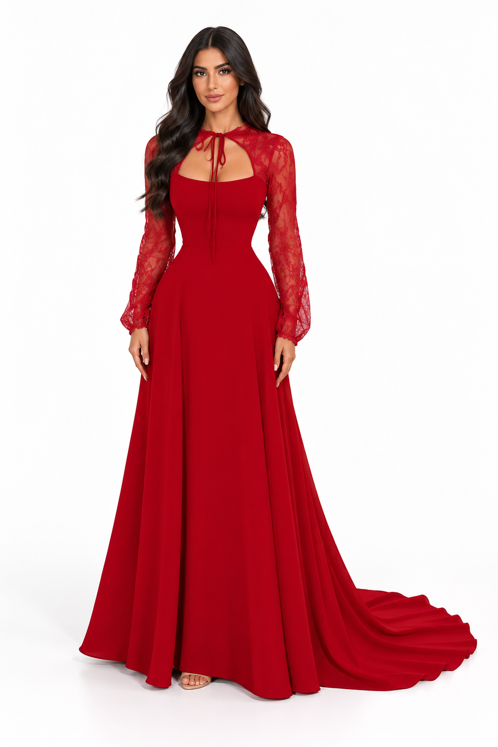 Lace Cutout Gown - Ruby