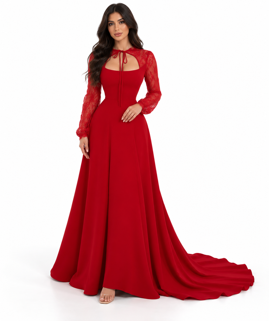Lace Cutout Gown - Ruby