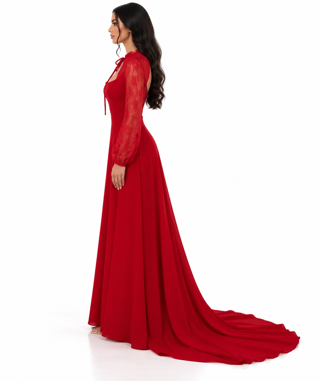 Lace Cutout Gown - Ruby