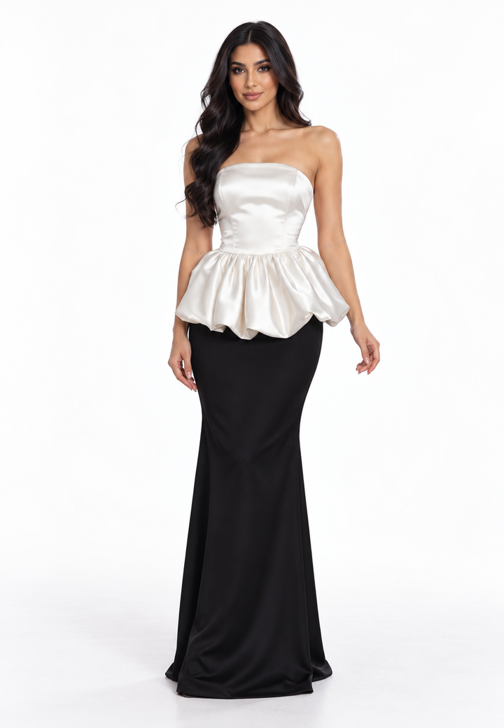 Peplum Satin Gown - Monochrome