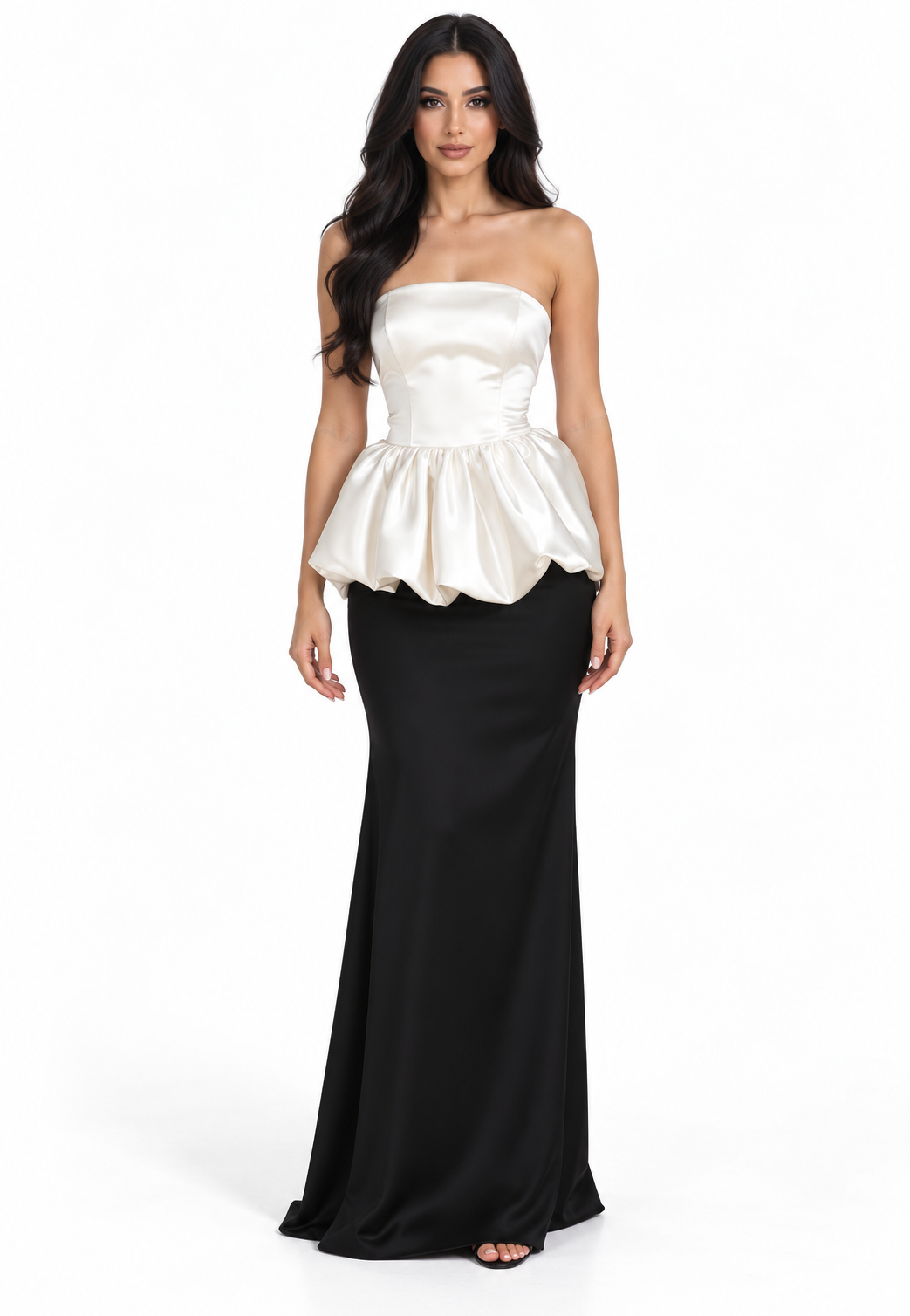 Peplum Satin Gown - Monochrome