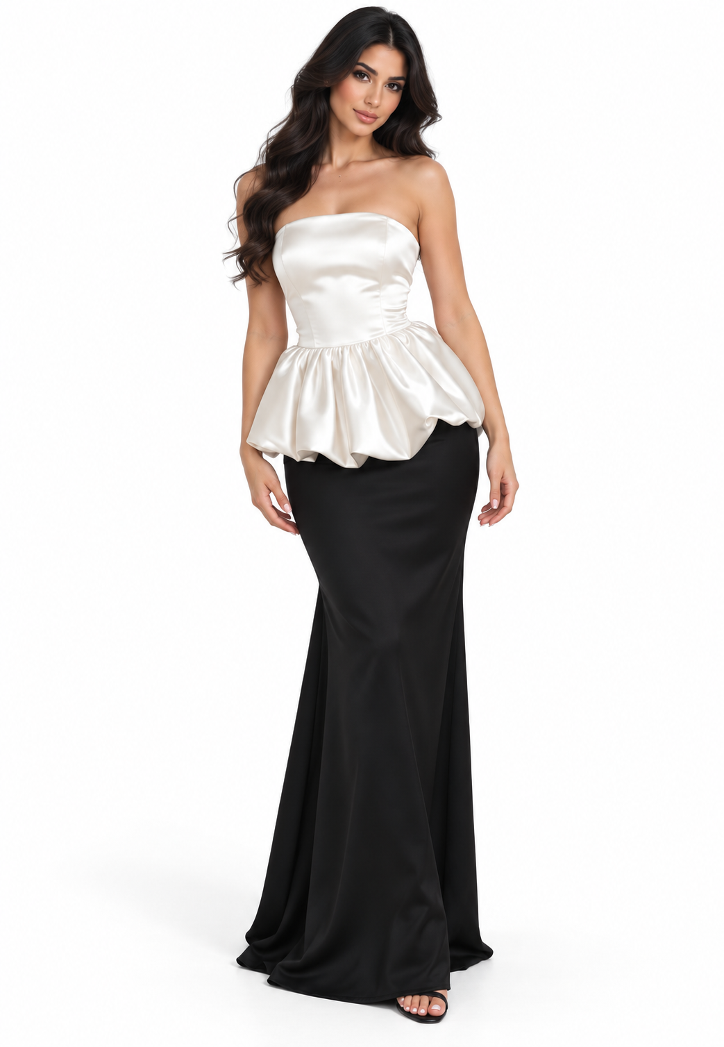 Peplum Satin Gown - Monochrome