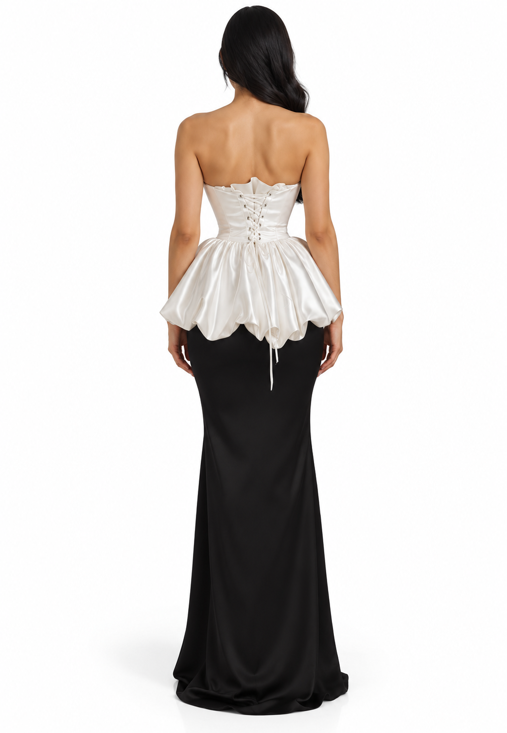 Peplum Satin Gown - Monochrome
