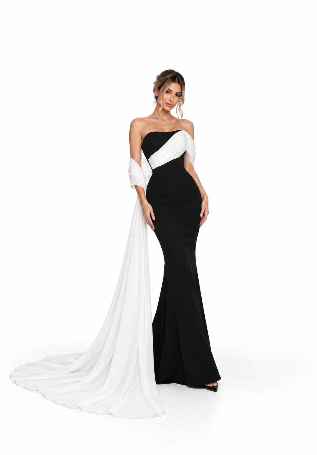 Draped Contrast Gown - Noir