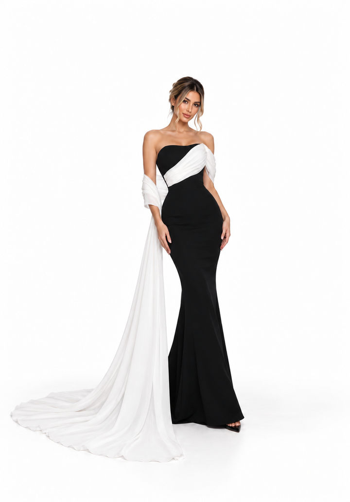 Draped Contrast Gown - Noir