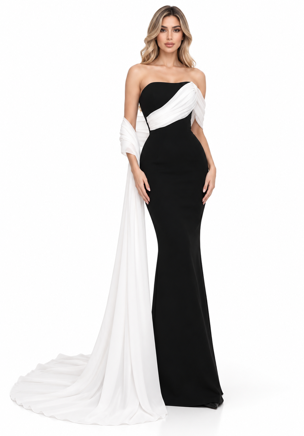 Draped Contrast Gown - Noir