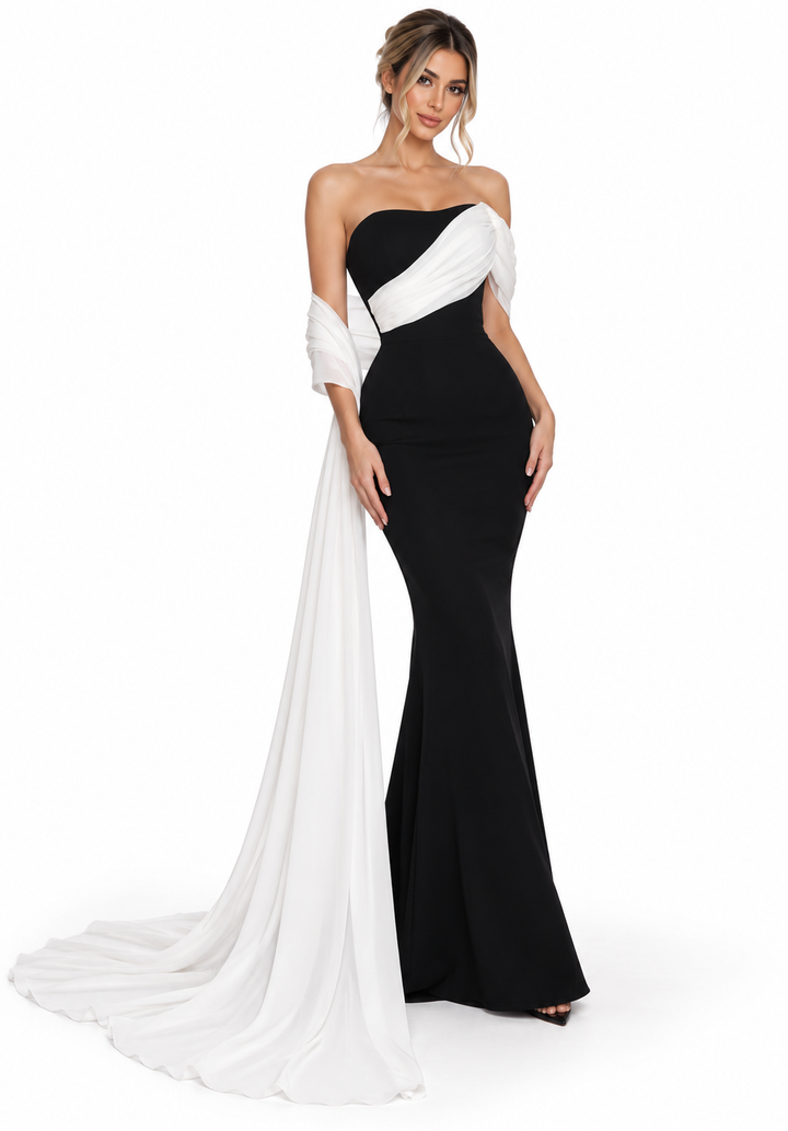 Draped Contrast Gown - Noir