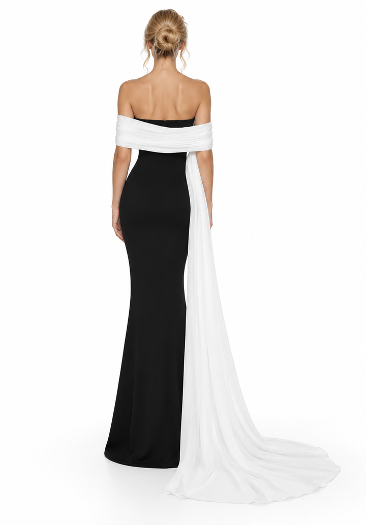 Draped Contrast Gown - Noir