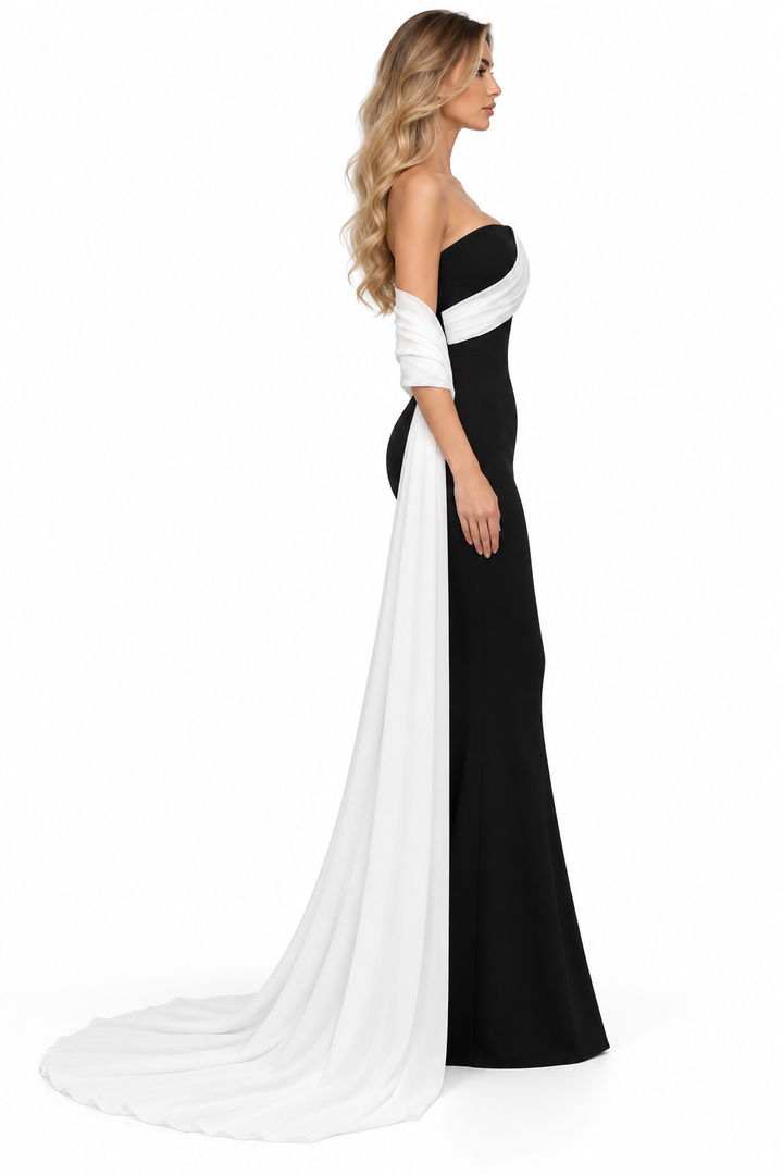 Draped Contrast Gown - Noir
