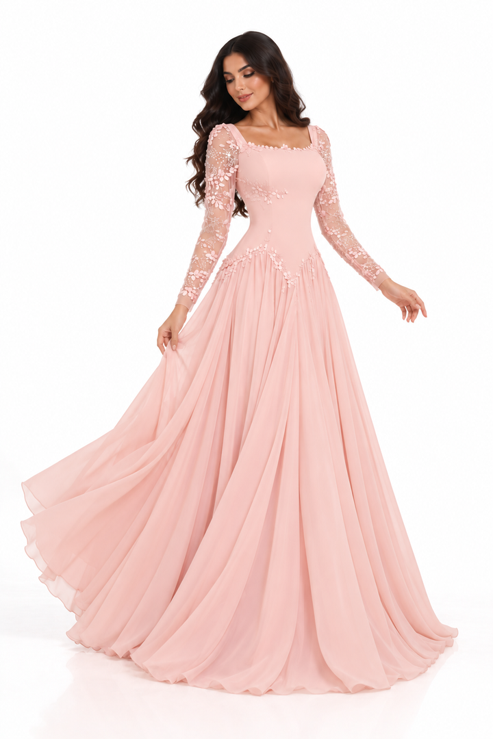 Embellished Sleeve Gown - Blush