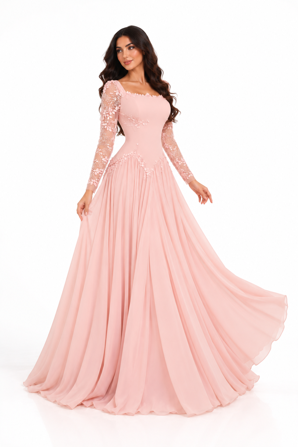 Embellished Sleeve Gown - Blush