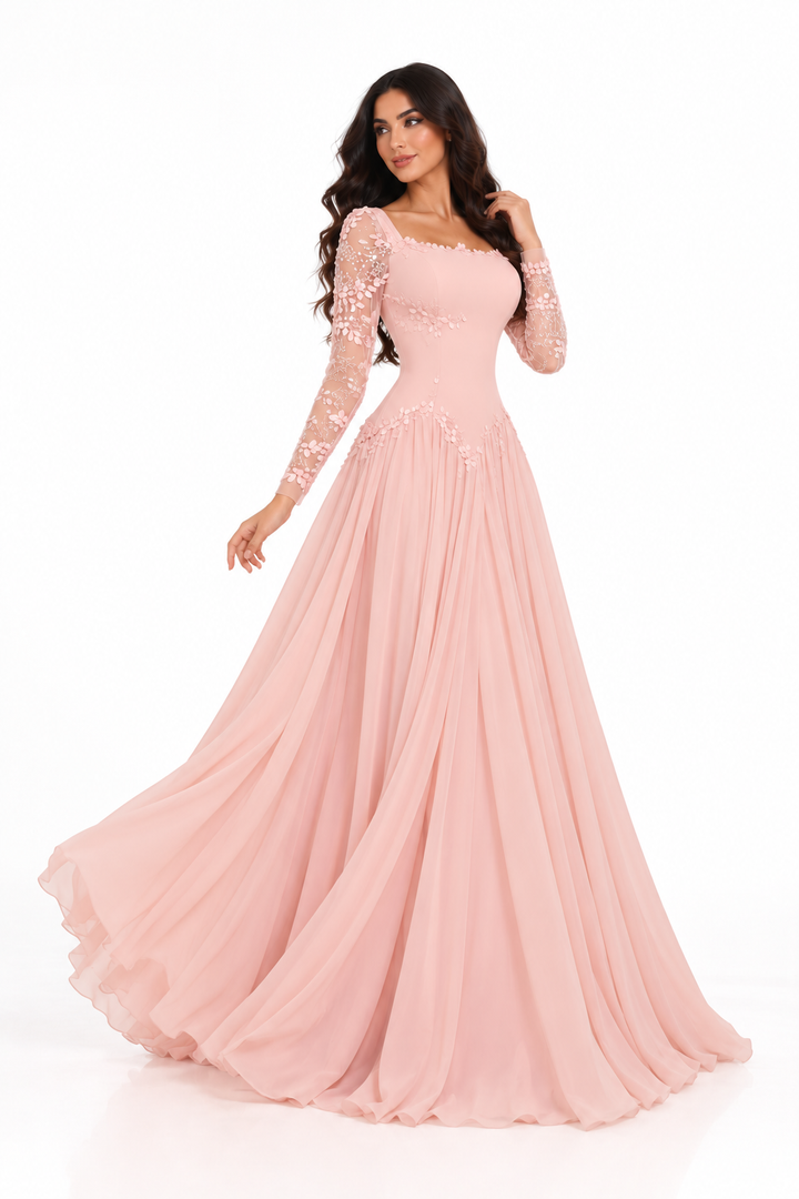 Embellished Sleeve Gown - Blush