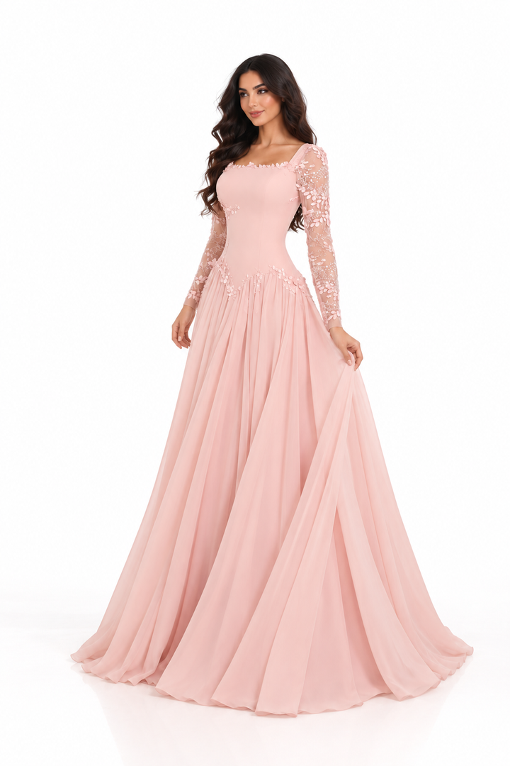 Embellished Sleeve Gown - Blush