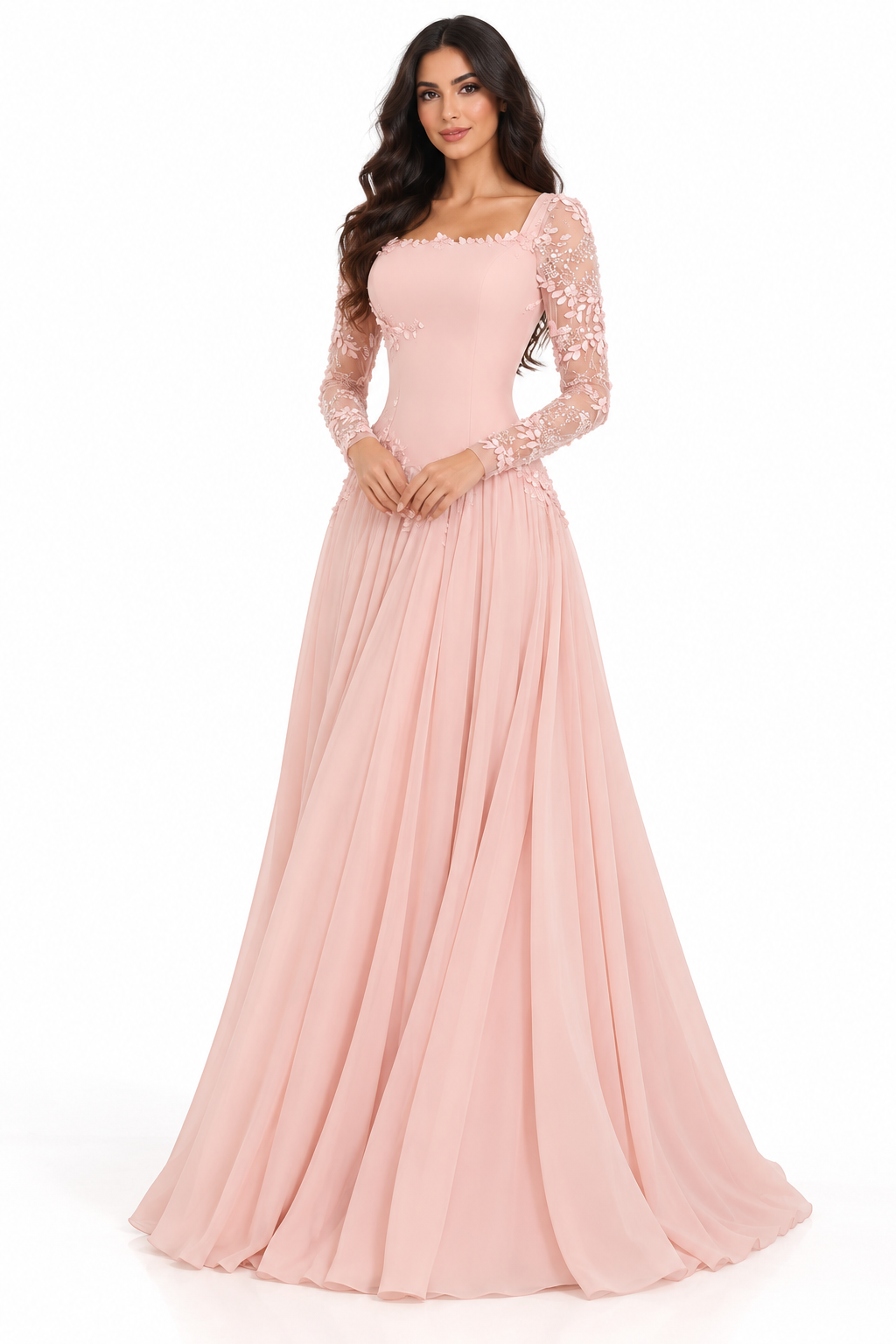 Embellished Sleeve Gown - Blush