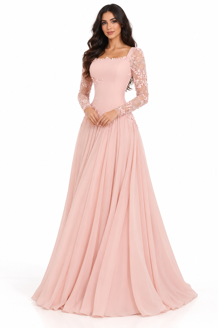 Embellished Sleeve Gown - Blush