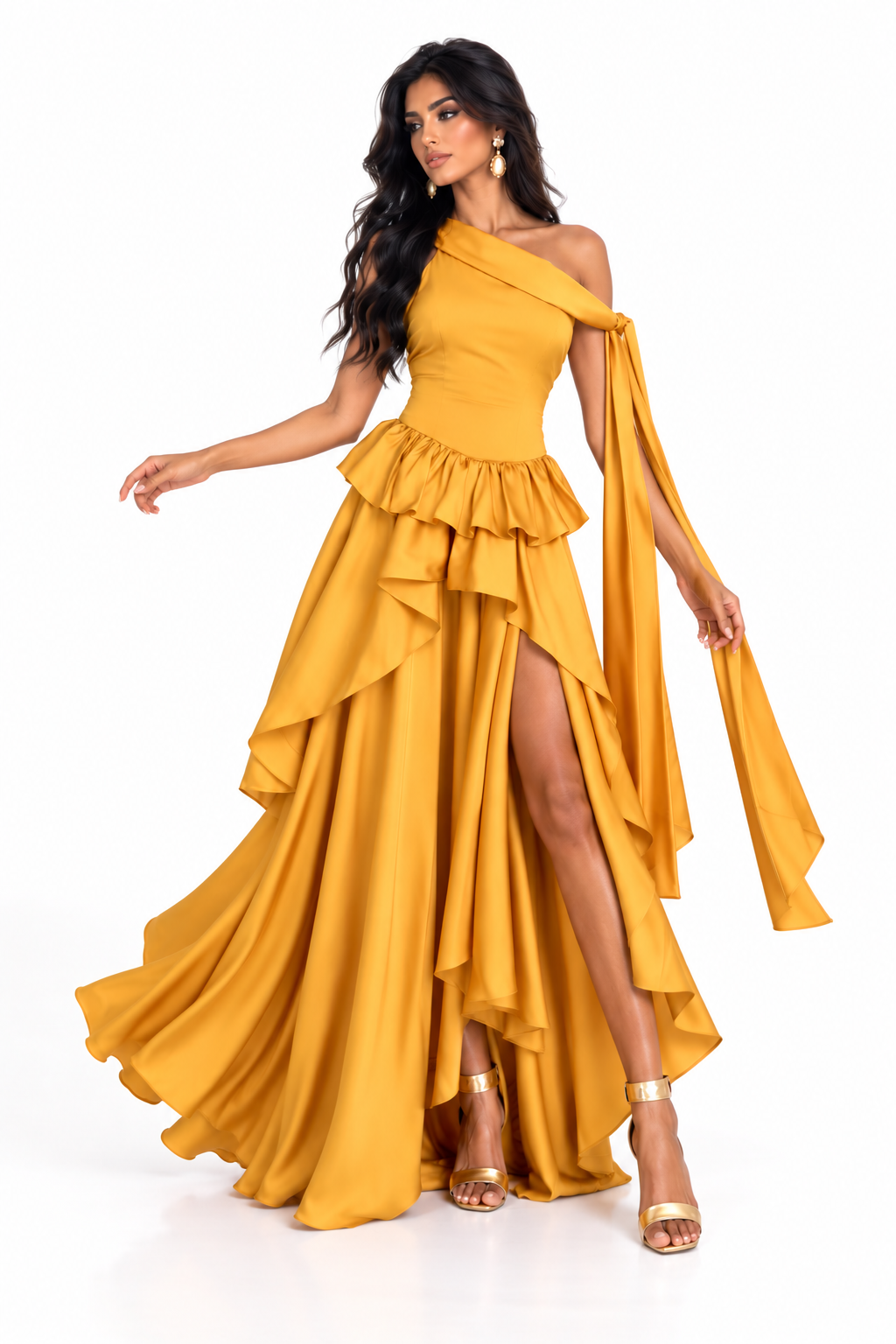 Ruffled Satin Gown - Amber