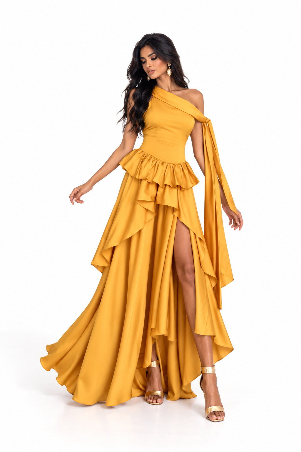 Ruffled Satin Gown - Amber