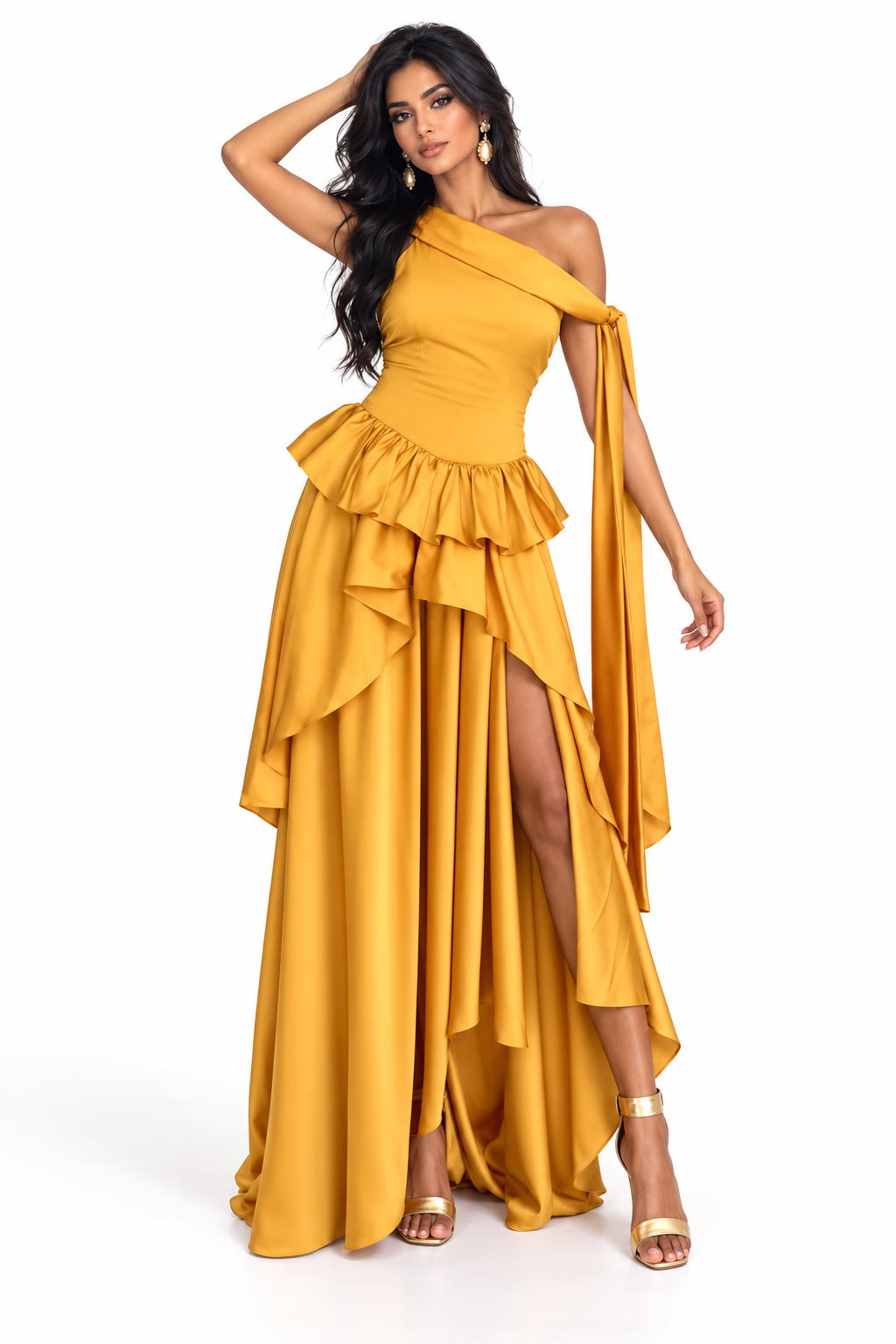 Ruffled Satin Gown - Amber