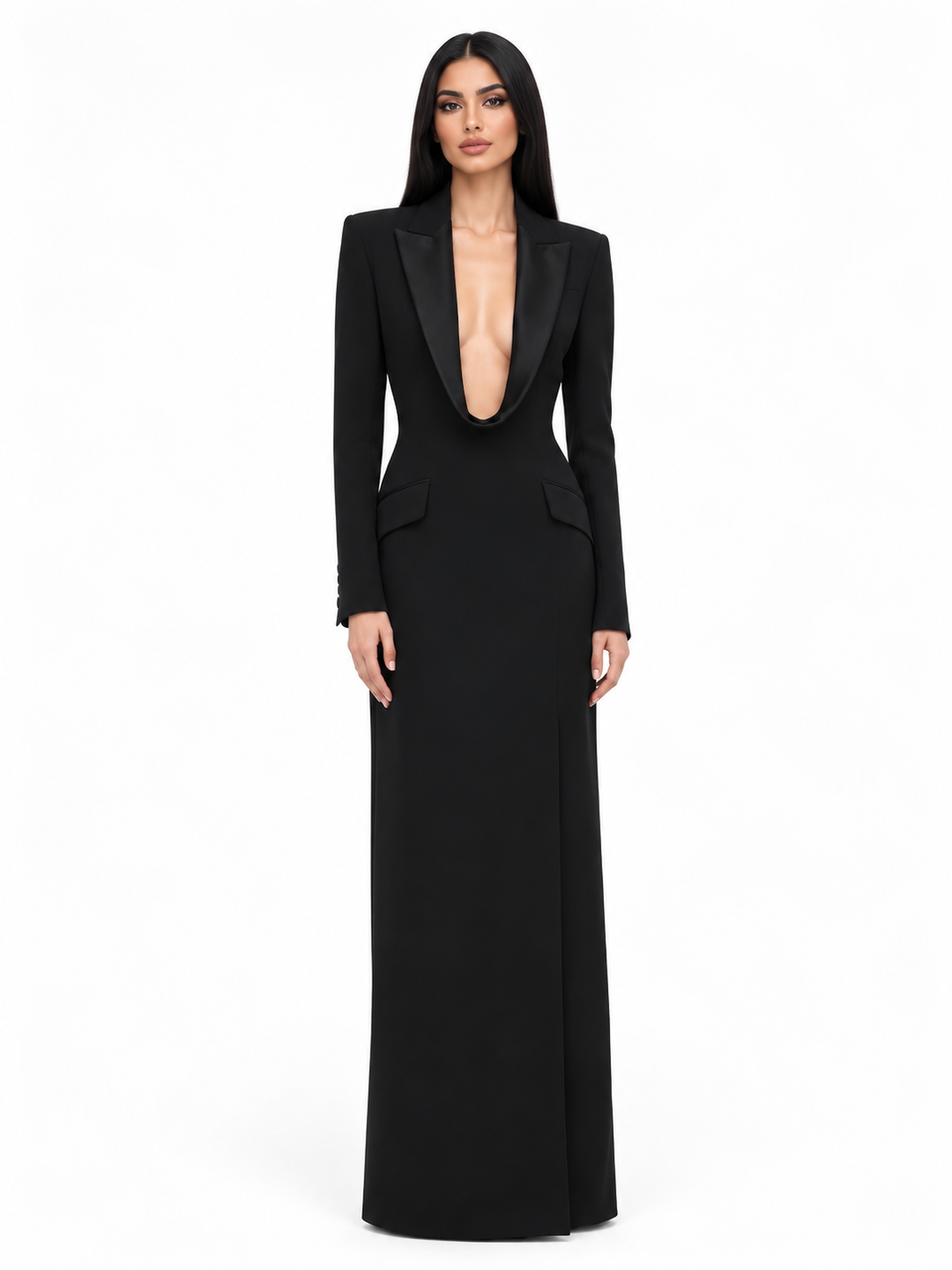 Deep V Tuxedo Maxi Dress - Valentina