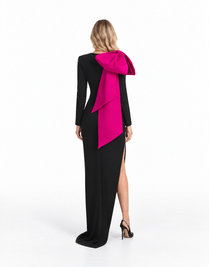 Contrast Bow Long Sleeve Maxi Dress - Seraphina
