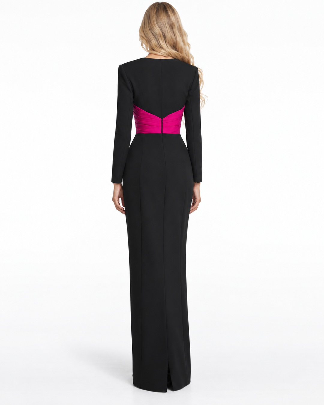 Contrast V-Neck Long Sleeve Maxi Dress - Alessia