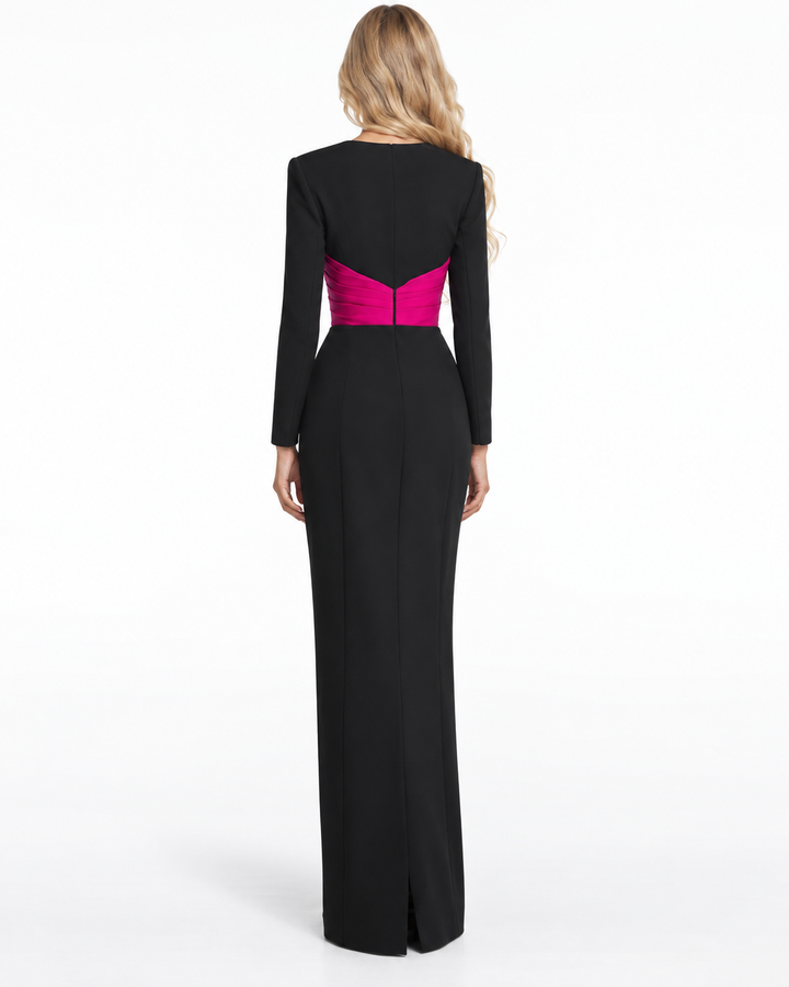 Contrast V-Neck Long Sleeve Maxi Dress - Alessia