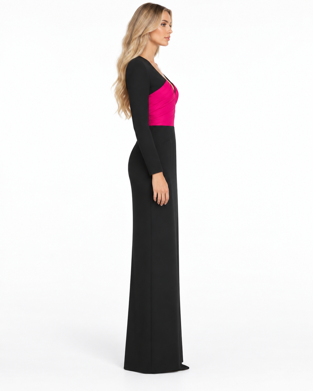 Contrast V-Neck Long Sleeve Maxi Dress - Alessia