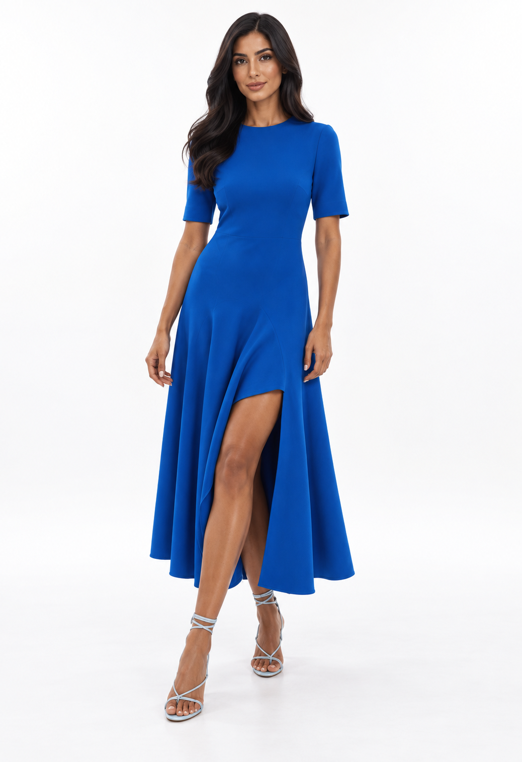 Asymmetric Hem Short Sleeve Midi Dress - Celine