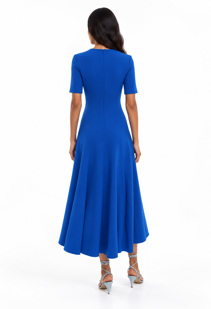 Asymmetric Hem Short Sleeve Midi Dress - Celine