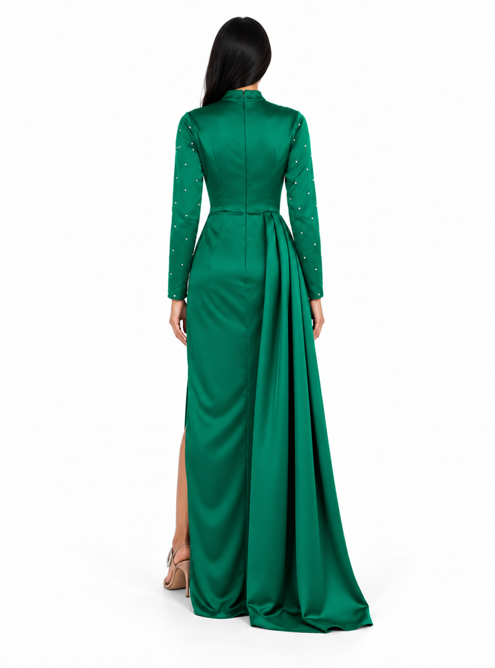 Embellished Draped Satin Maxi Dress - Esmeralda