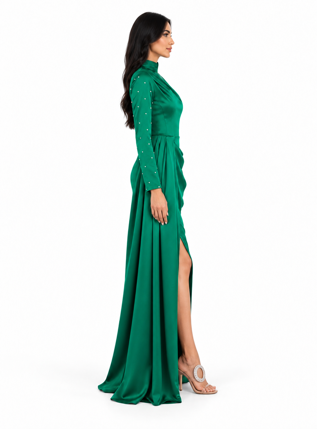 Embellished Draped Satin Maxi Dress - Esmeralda