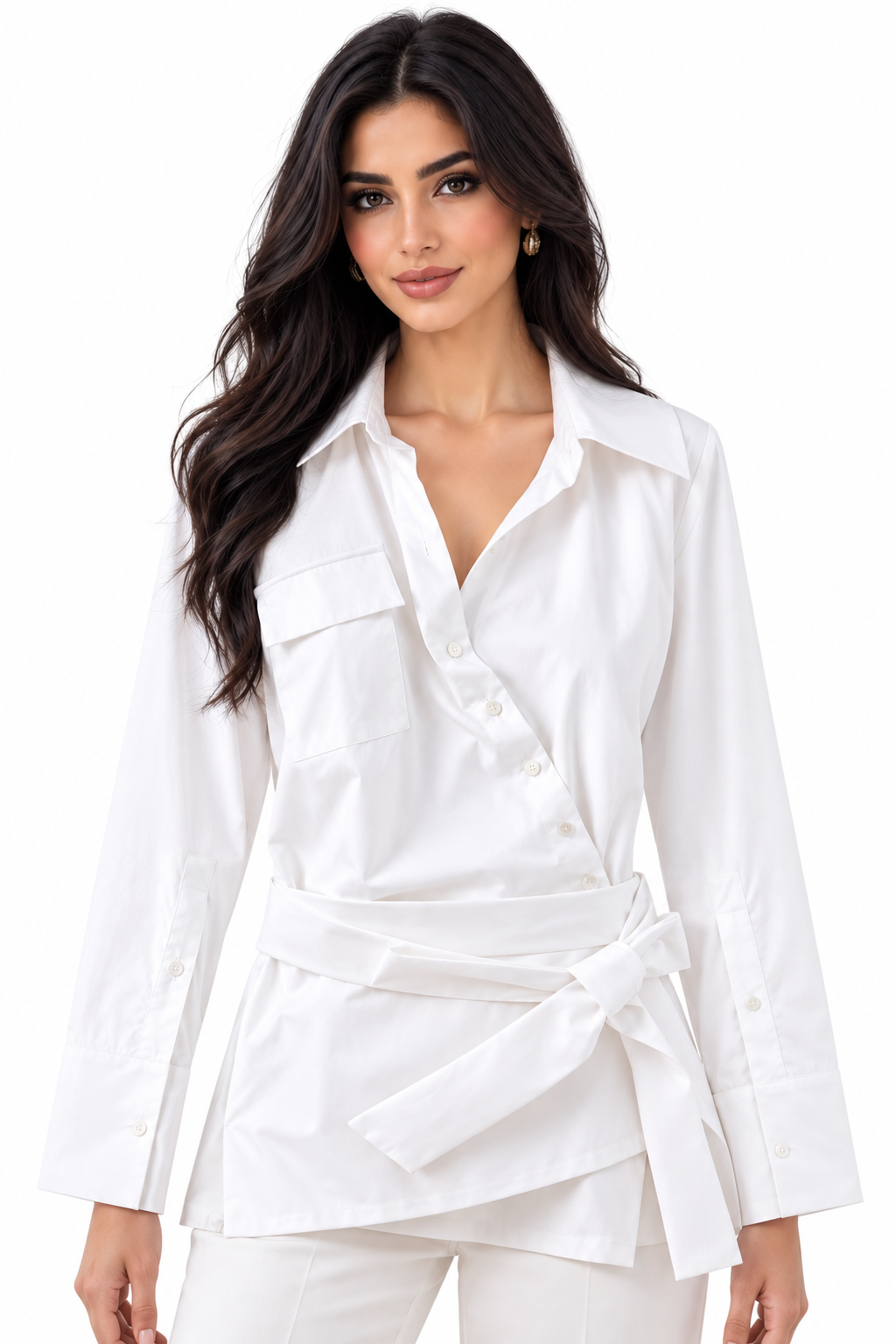 Asymmetric Wrap Belted Shirt - Alessa