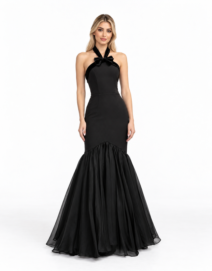 Bow Halter Mermaid Maxi Dress - Evelina