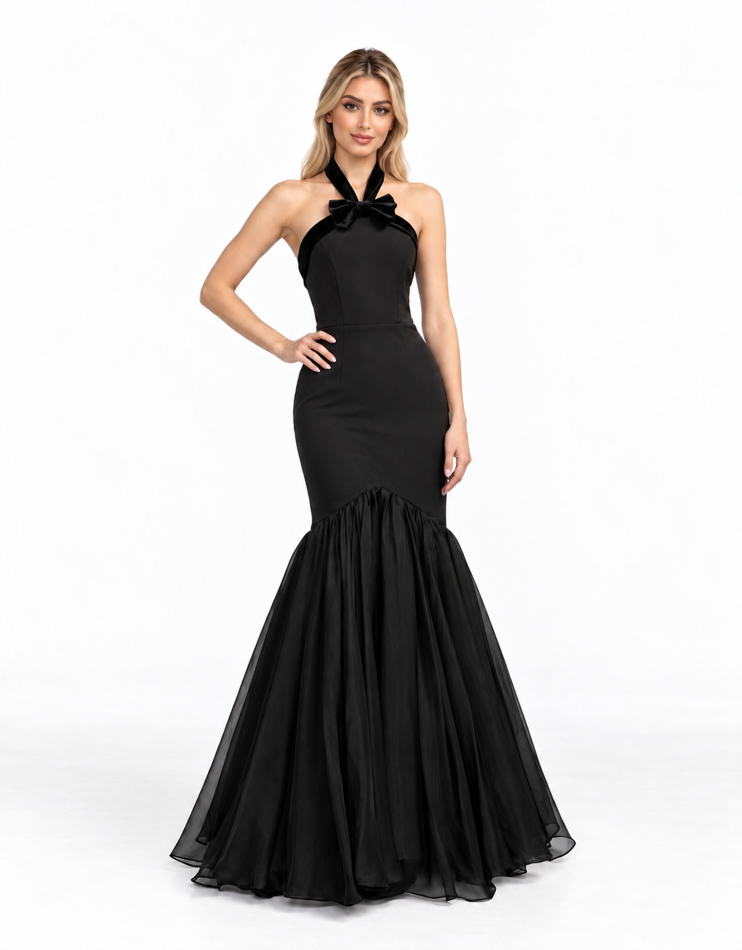 Bow Halter Mermaid Maxi Dress - Evelina