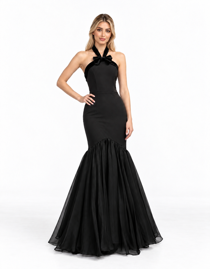 Bow Halter Mermaid Maxi Dress - Evelina
