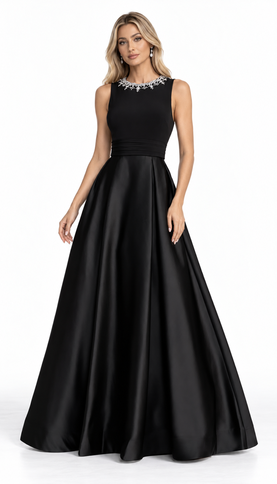 Embellished Neck Satin Ball Gown - Celestine