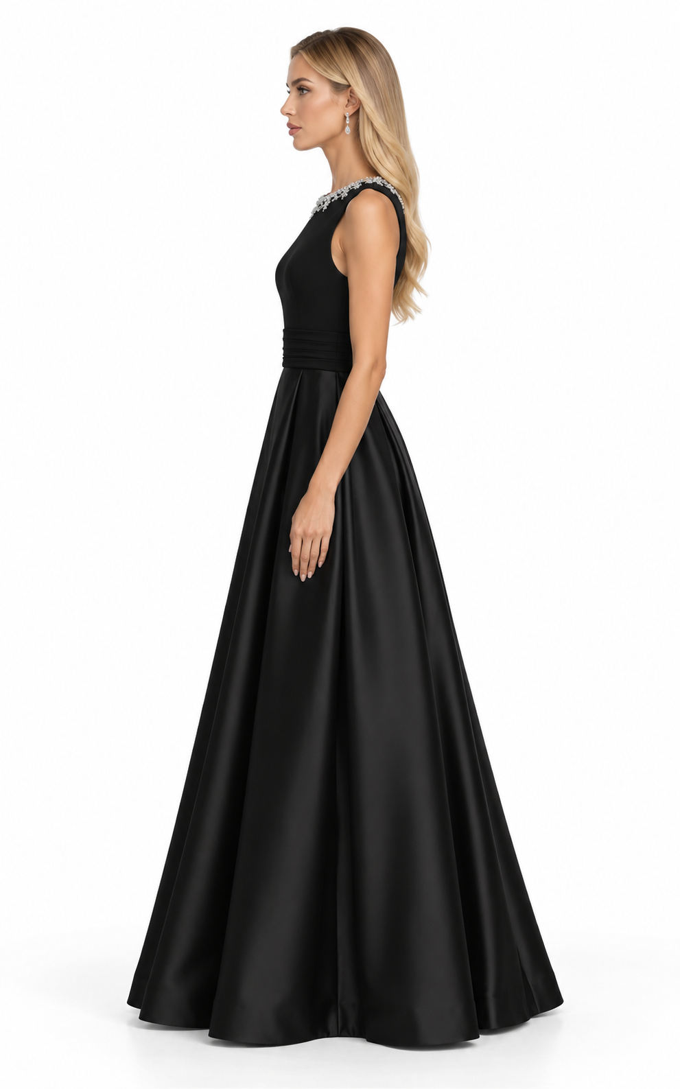 Embellished Neck Satin Ball Gown - Celestine