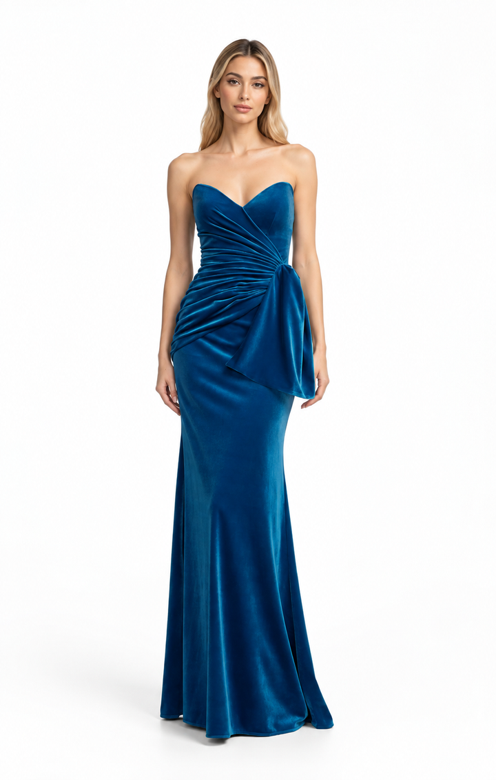 Strapless Draped Velvet Maxi Dress - Adriana