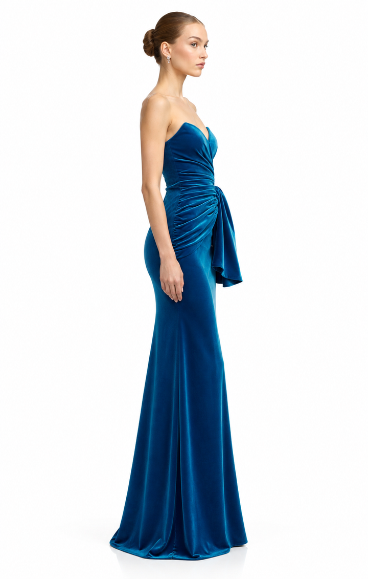 Strapless Draped Velvet Maxi Dress - Adriana