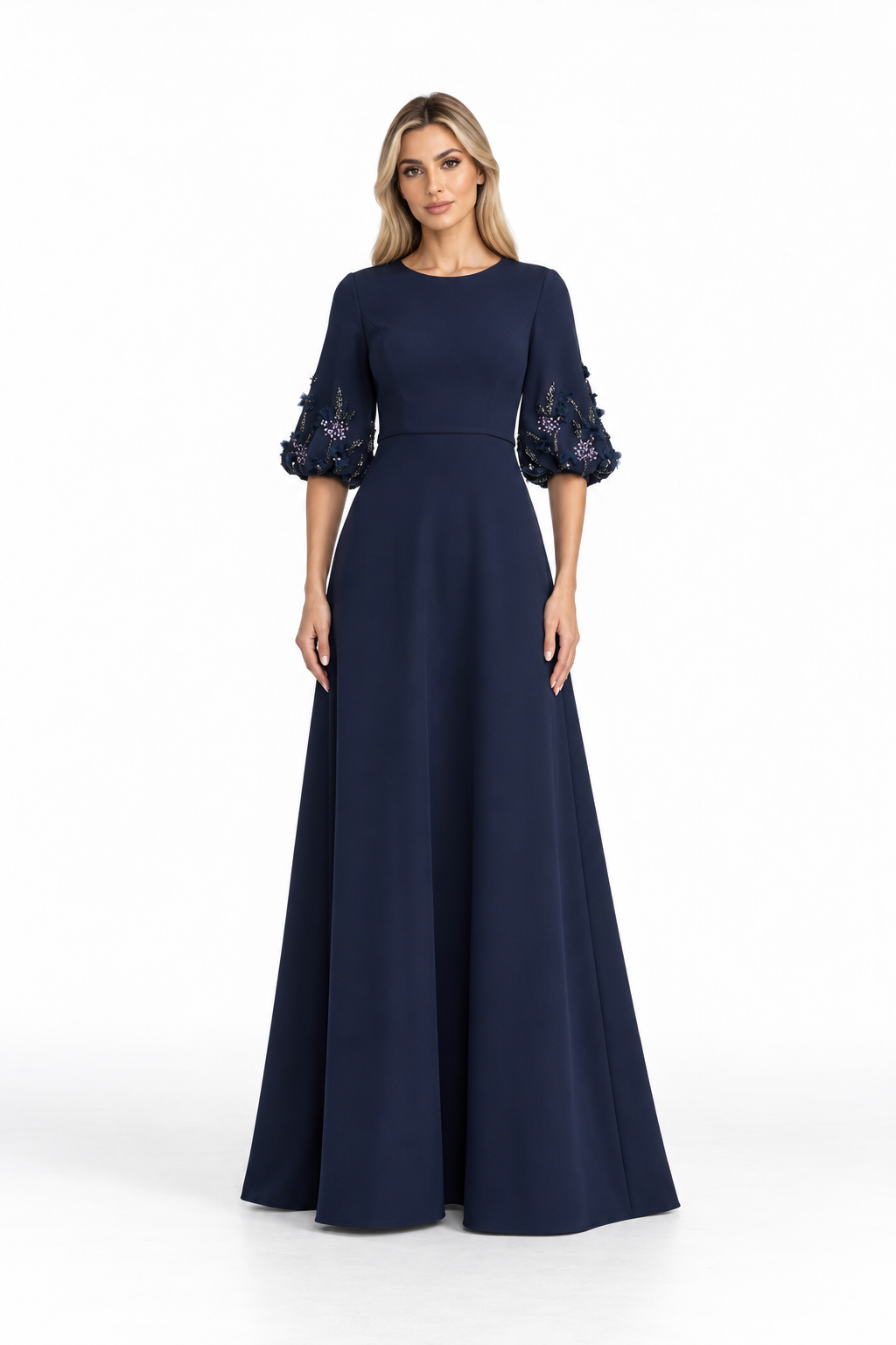 Embellished Puff Sleeve Maxi Dress - Arabella