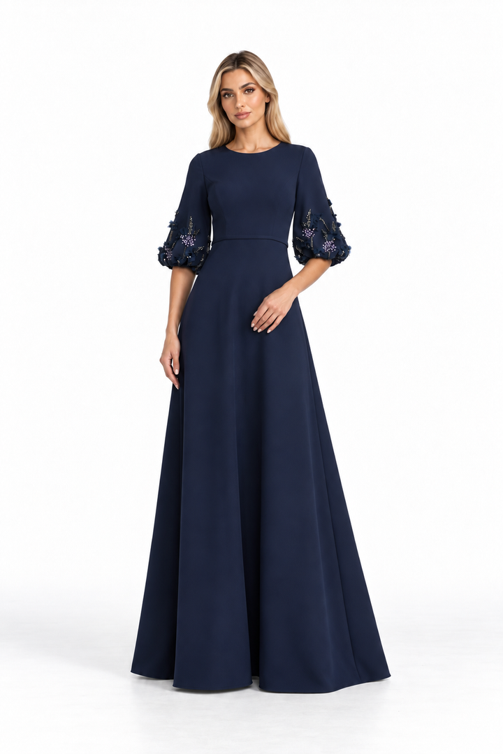Embellished Puff Sleeve Maxi Dress - Arabella