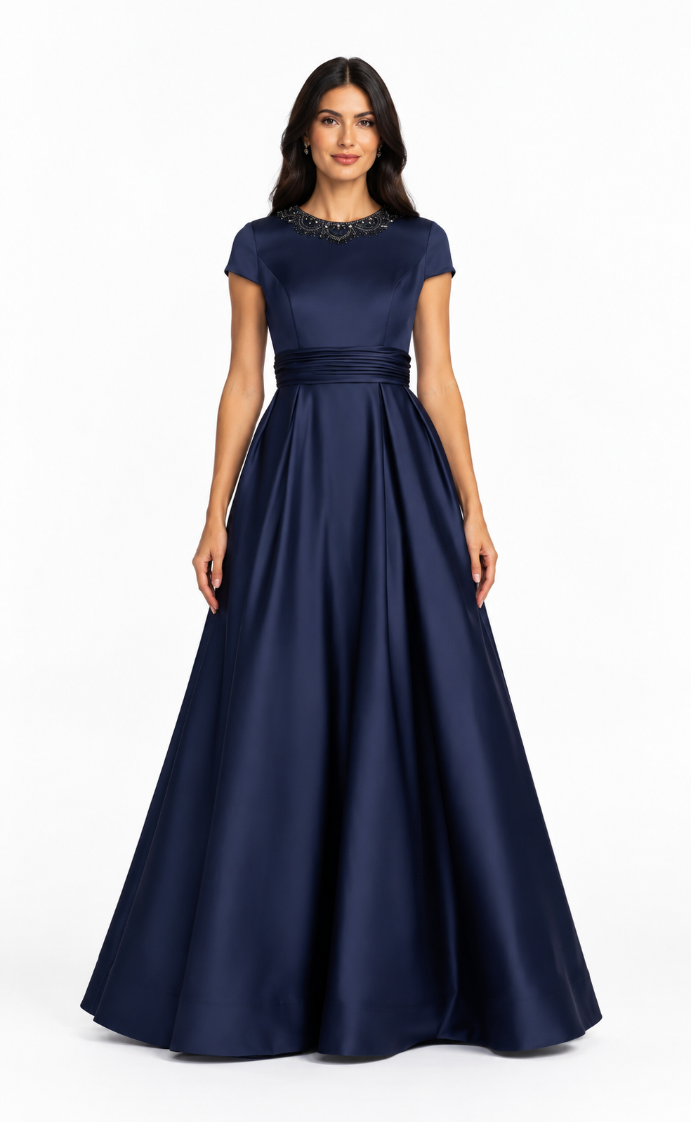 Embellished Neck Satin Maxi Dress - Elara