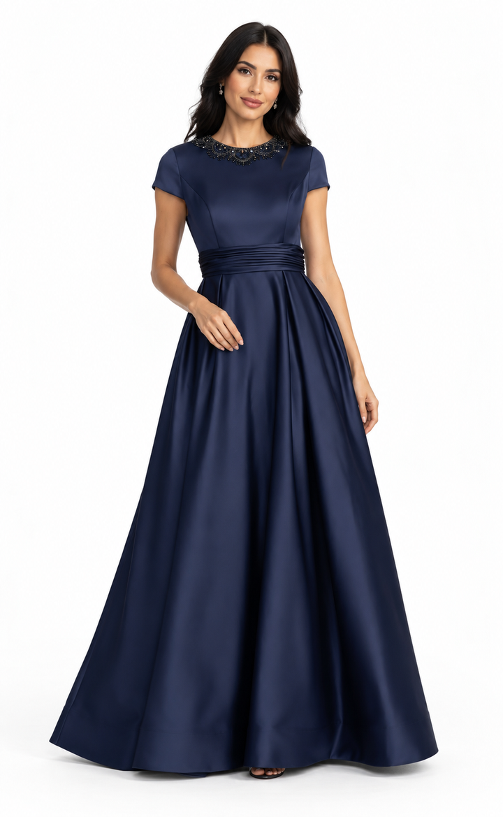 Embellished Neck Satin Maxi Dress - Elara