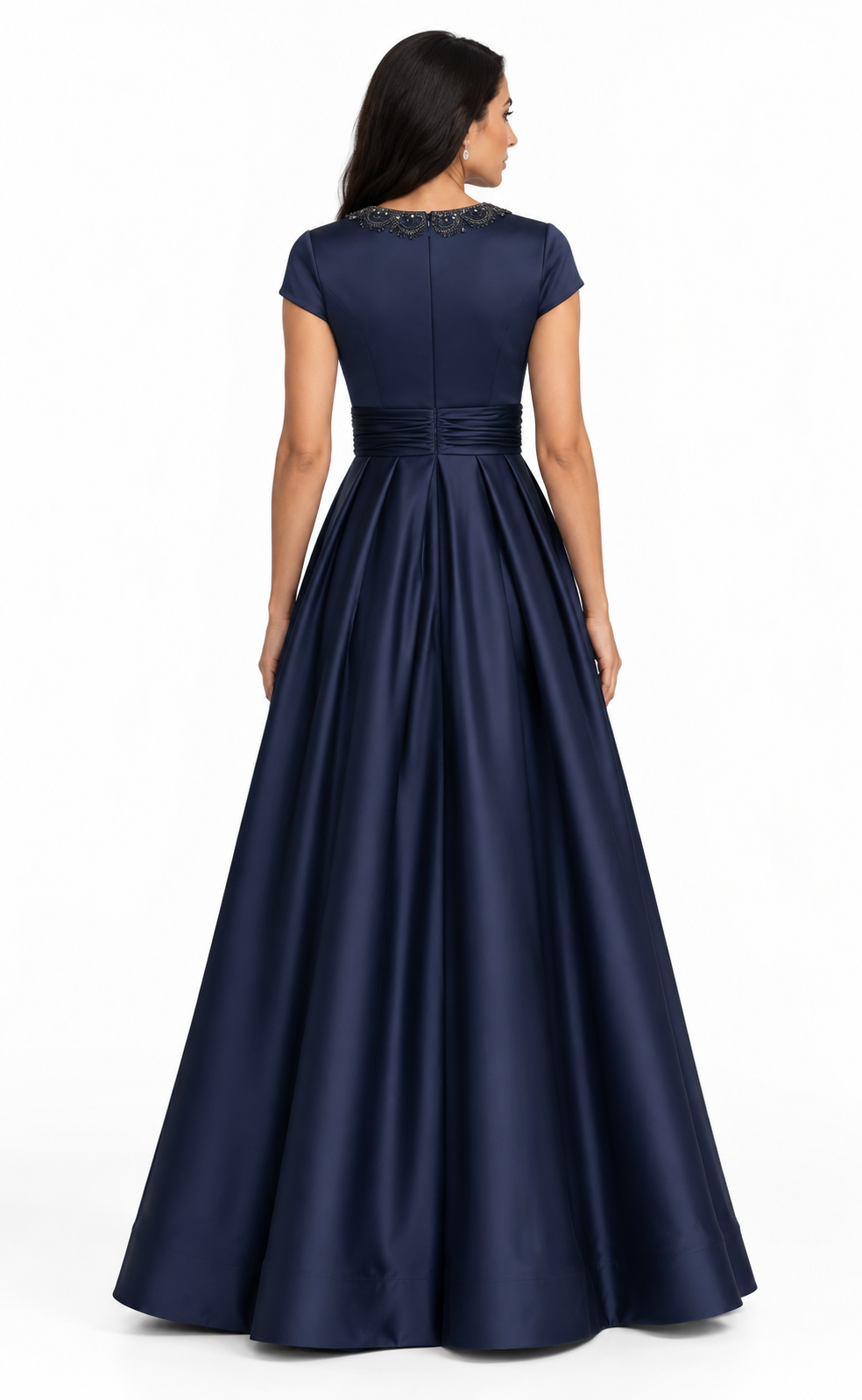Embellished Neck Satin Maxi Dress - Elara