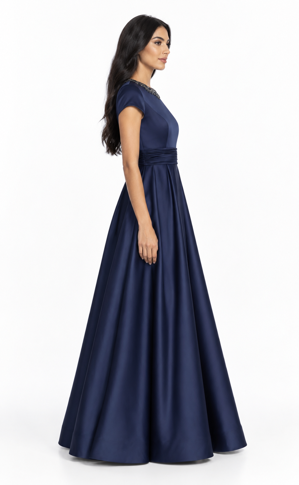 Embellished Neck Satin Maxi Dress - Elara