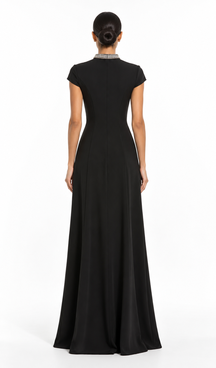 Crystal Neckline A-Line Maxi Dress - Celeste
