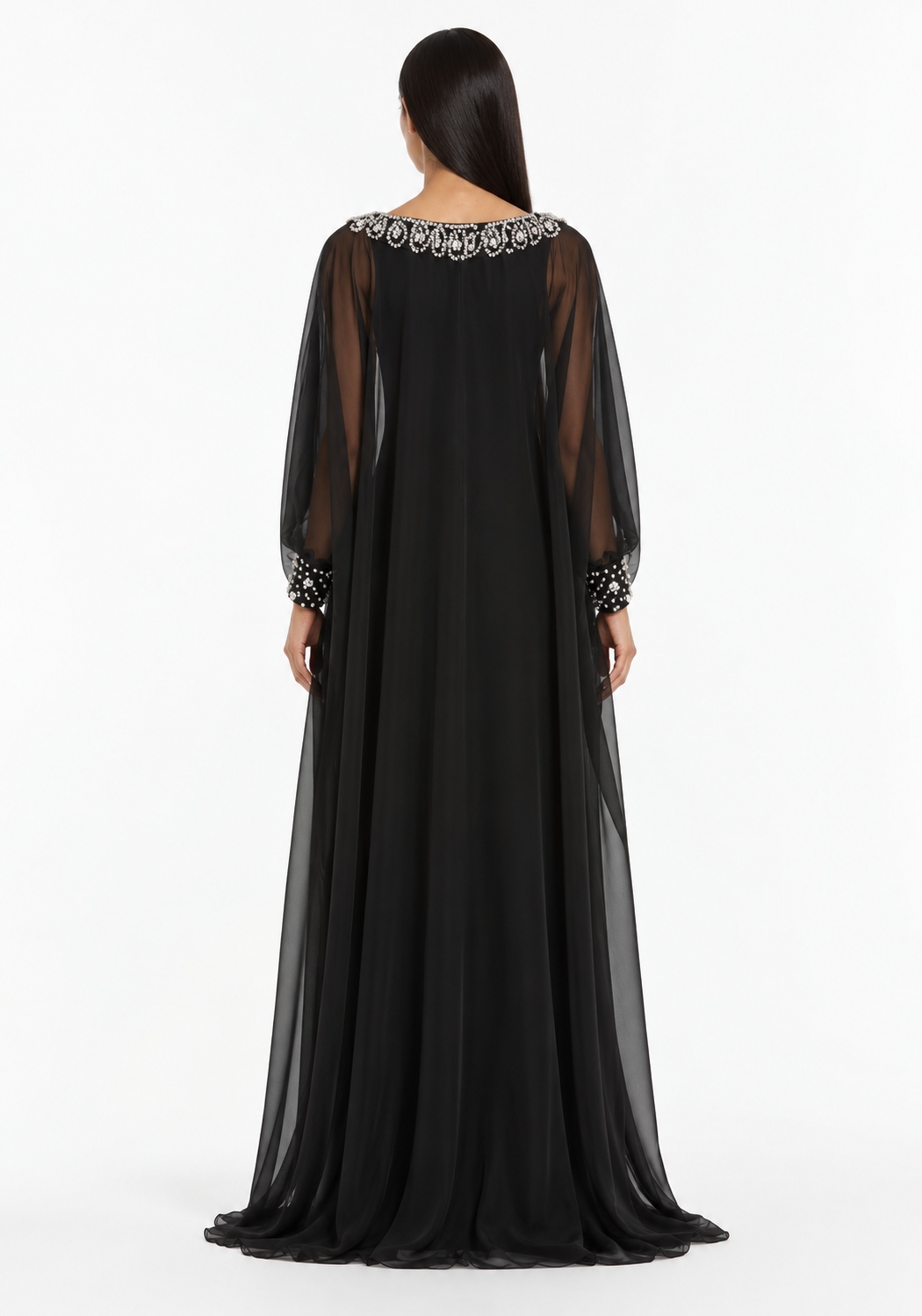 Crystal Embellished Chiffon Cape Maxi Dress - Elowen
