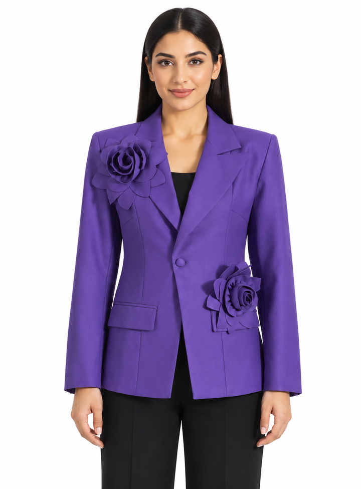 Floral Embellished Tailored Blazer - Violet