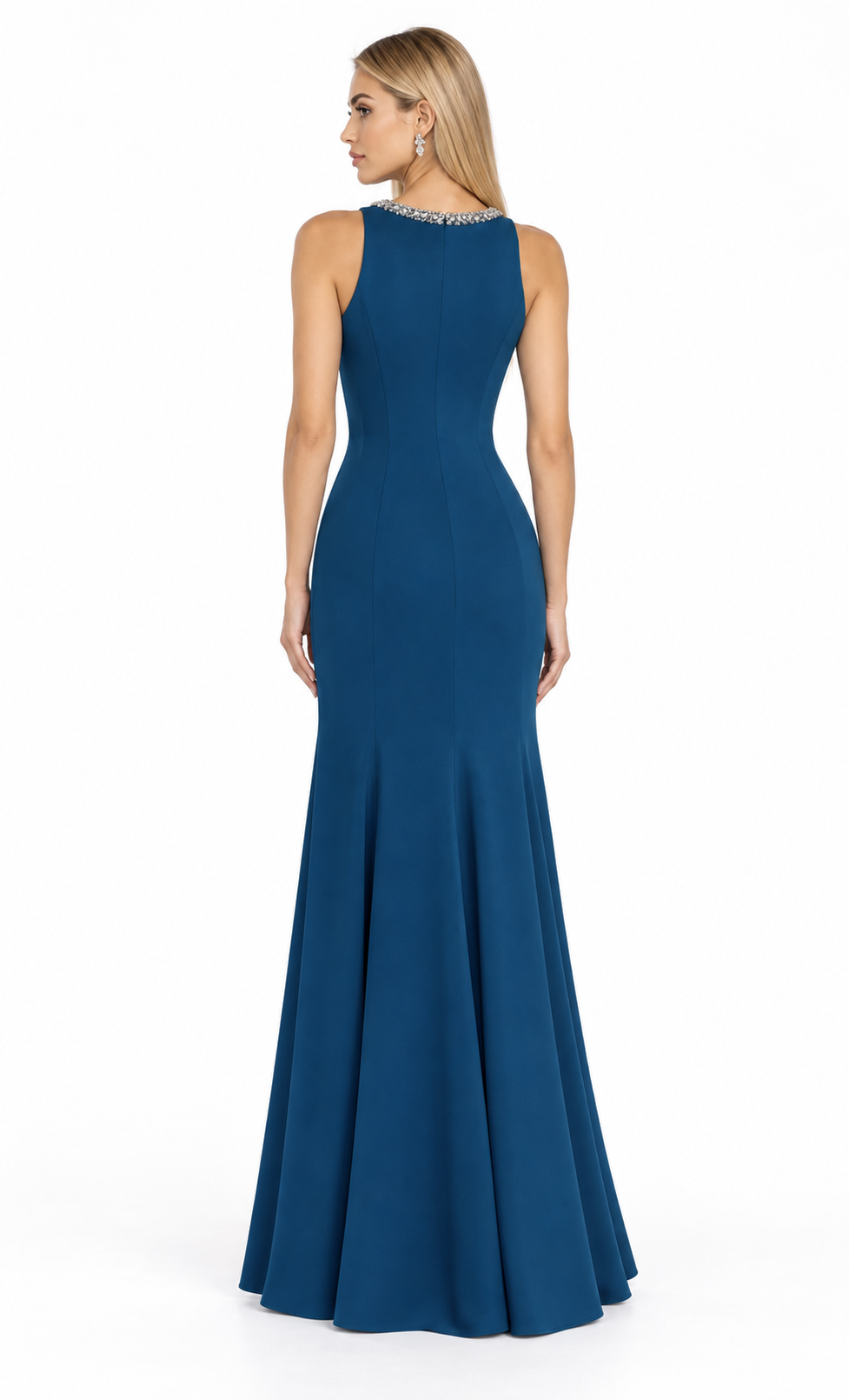 Crystal Neck Mermaid Gown - Teal