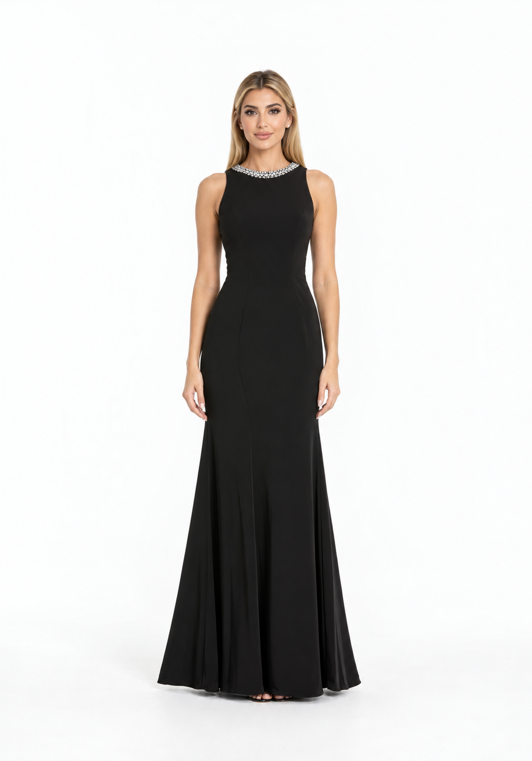 Crystal Neck Mermaid Gown - Noir